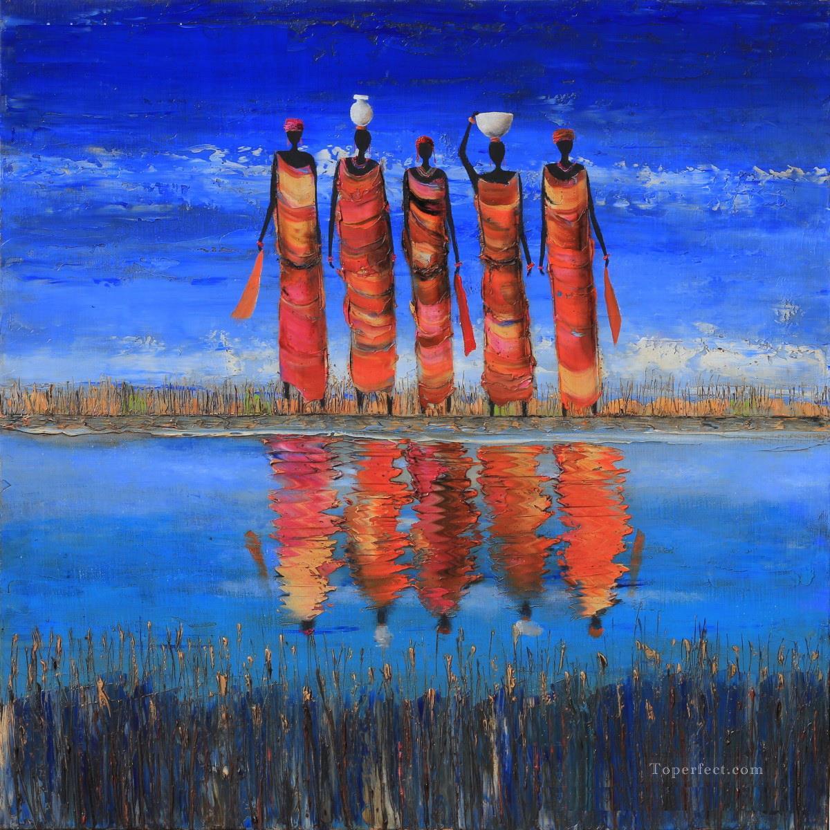 femmes noires sur la rive du fleuve Afriqueine Peintures à l'huile